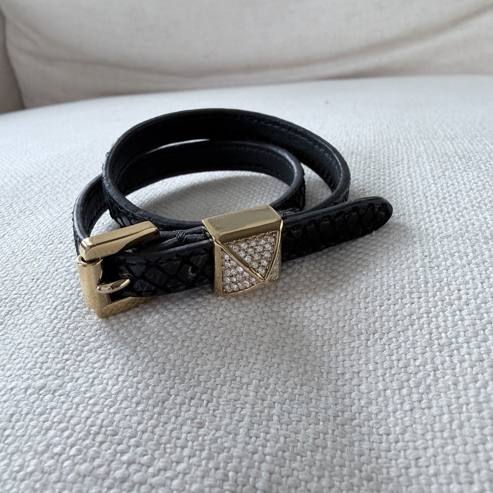 Michael Kors Bracelet‎ Jewelry Black Leather Double Wrap Gold Rhinestone Stud